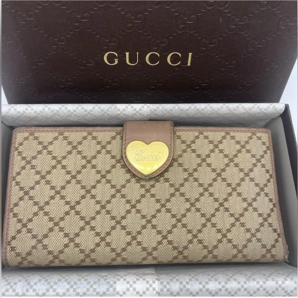 Authentic Vintage GUCCI Leather Long Wallet Brown Canvas Made in Italy NO BOX - Picture 2 of 14